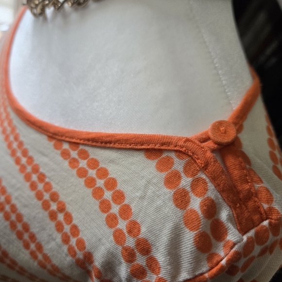 POSTMARK Anthropologie Orange Polka Dot Striped LightweightTop. Size Small - Picture 6 of 11